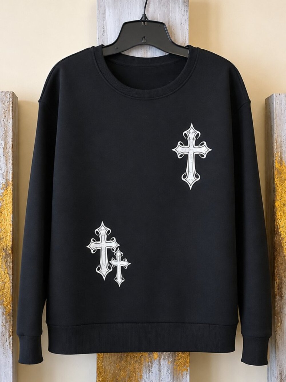 Shein Black Slayer Cross Print Drop Sleeve Casual Sweatshirt SZ M